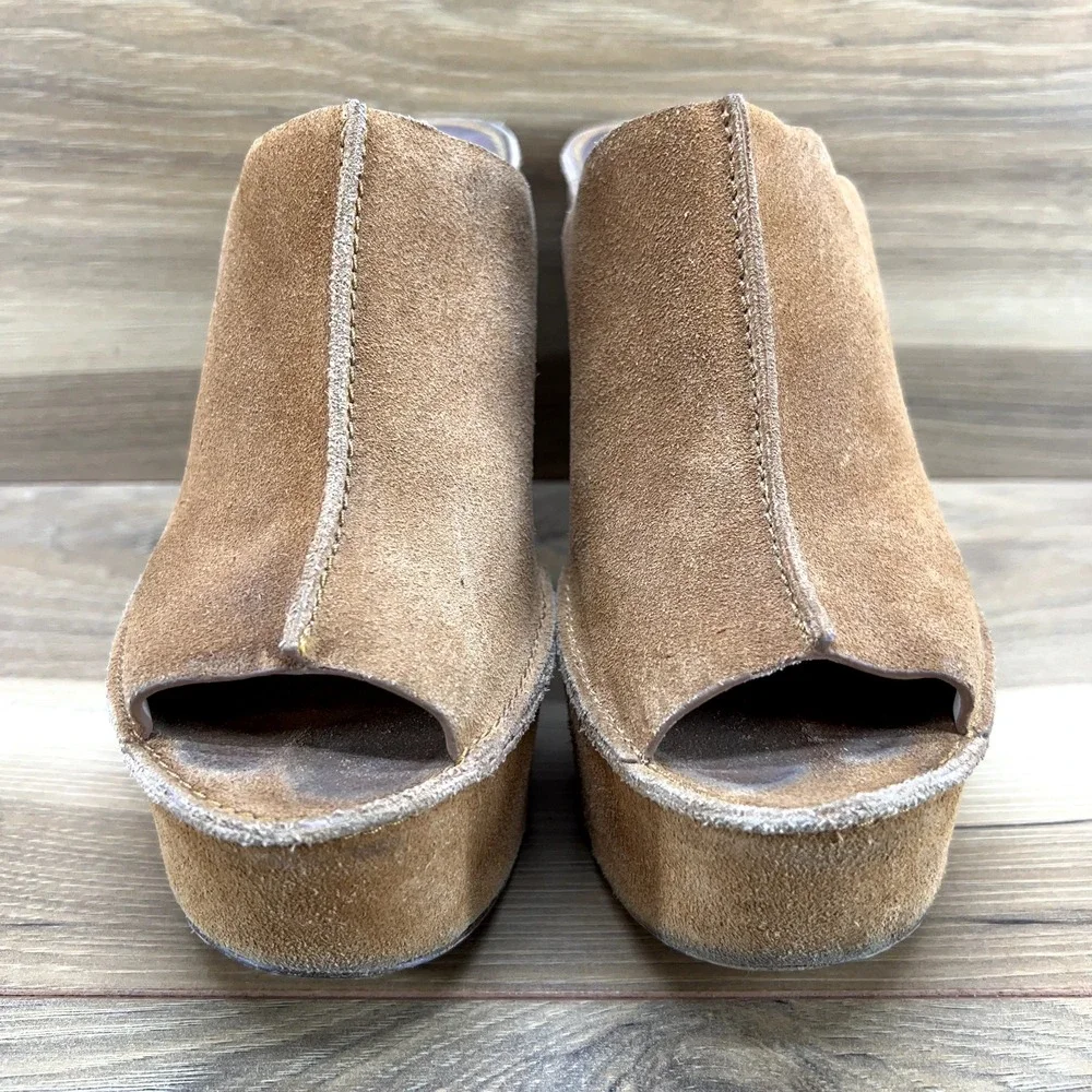 Michael Kors Collection 6.5 EU 36.5 Tan Suede Platform Chunky Peep Toe Heels